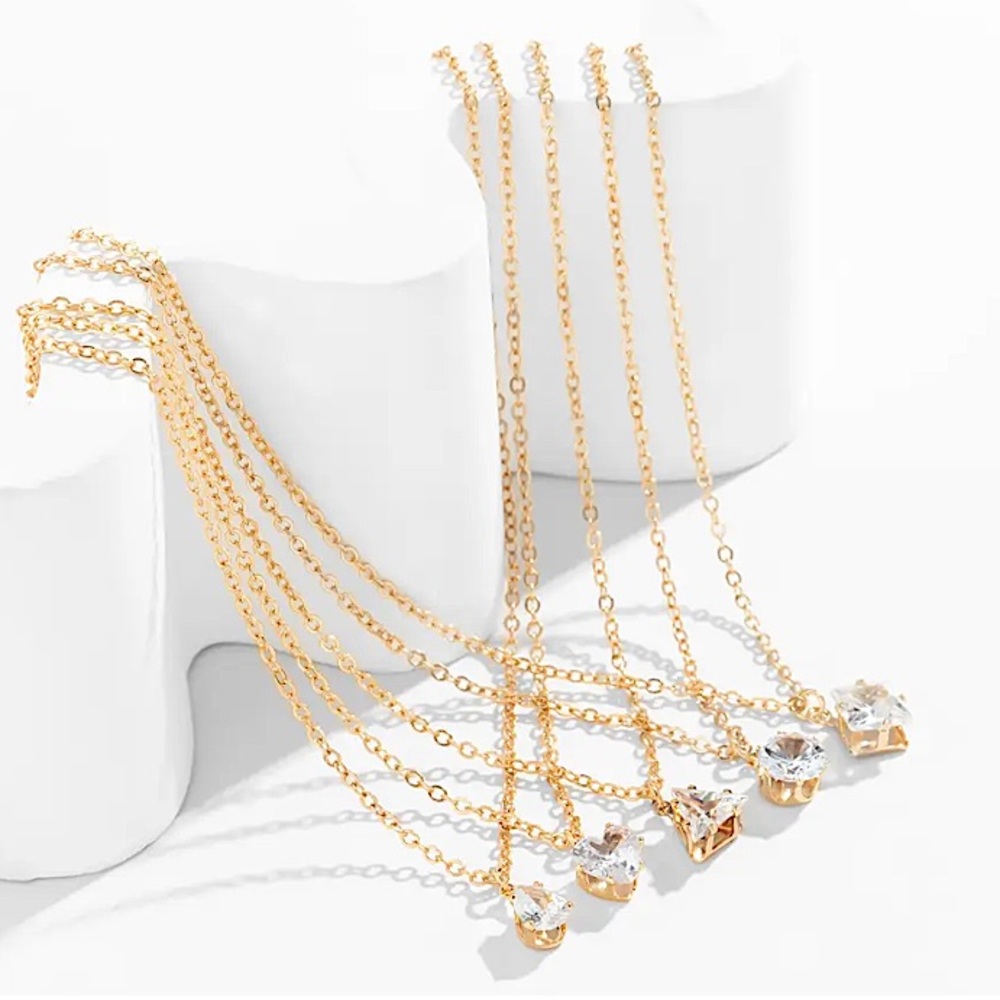 ⚜️𝟯𝟬%𝗢𝗙𝗙 𝗯𝘂𝗻𝗱𝗹𝗲𝘀 𝟯+⚜️ NEW CZ 5 Delicate Necklaces Set - Picture 3 of 13